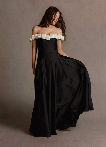 Cameron Black And White Rose Gown