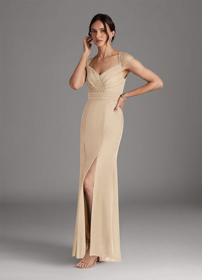 Champagne Mermaid Sequins Chiffon Dress