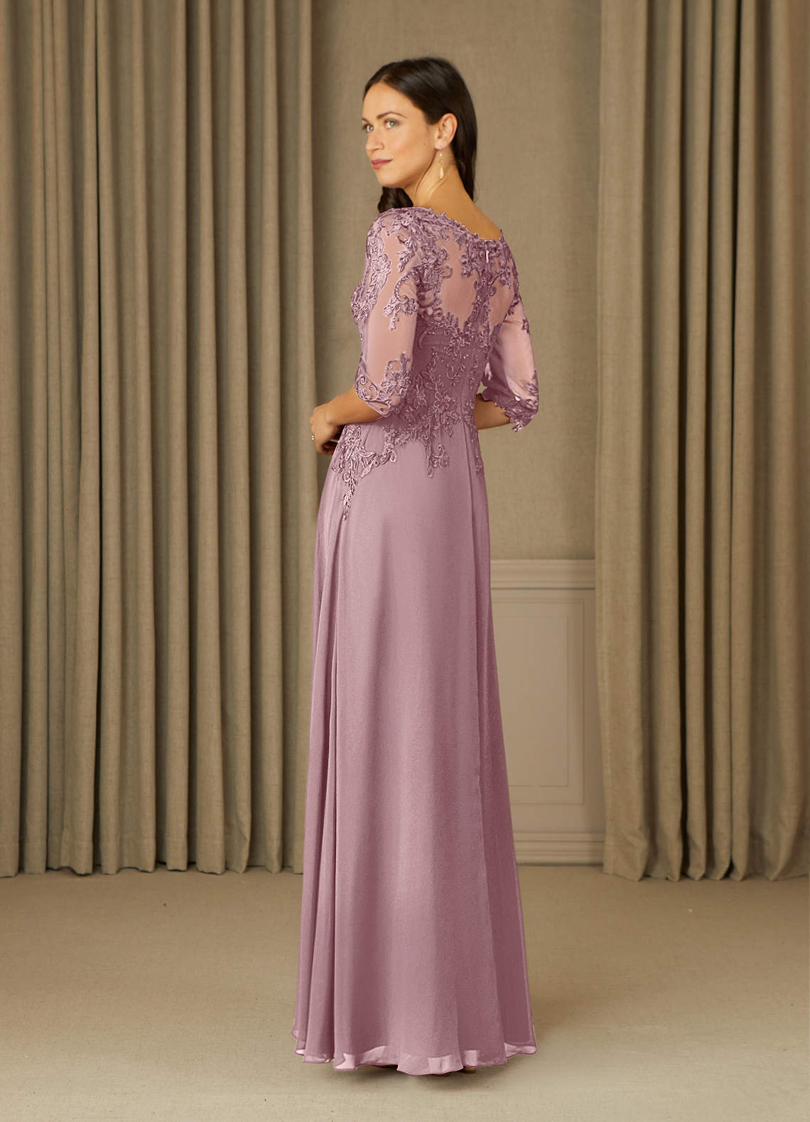 Dusty Rose A-Line Lace Chiffon Dress