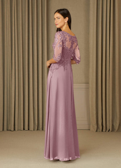 Dusty Rose A-Line Lace Chiffon Dress