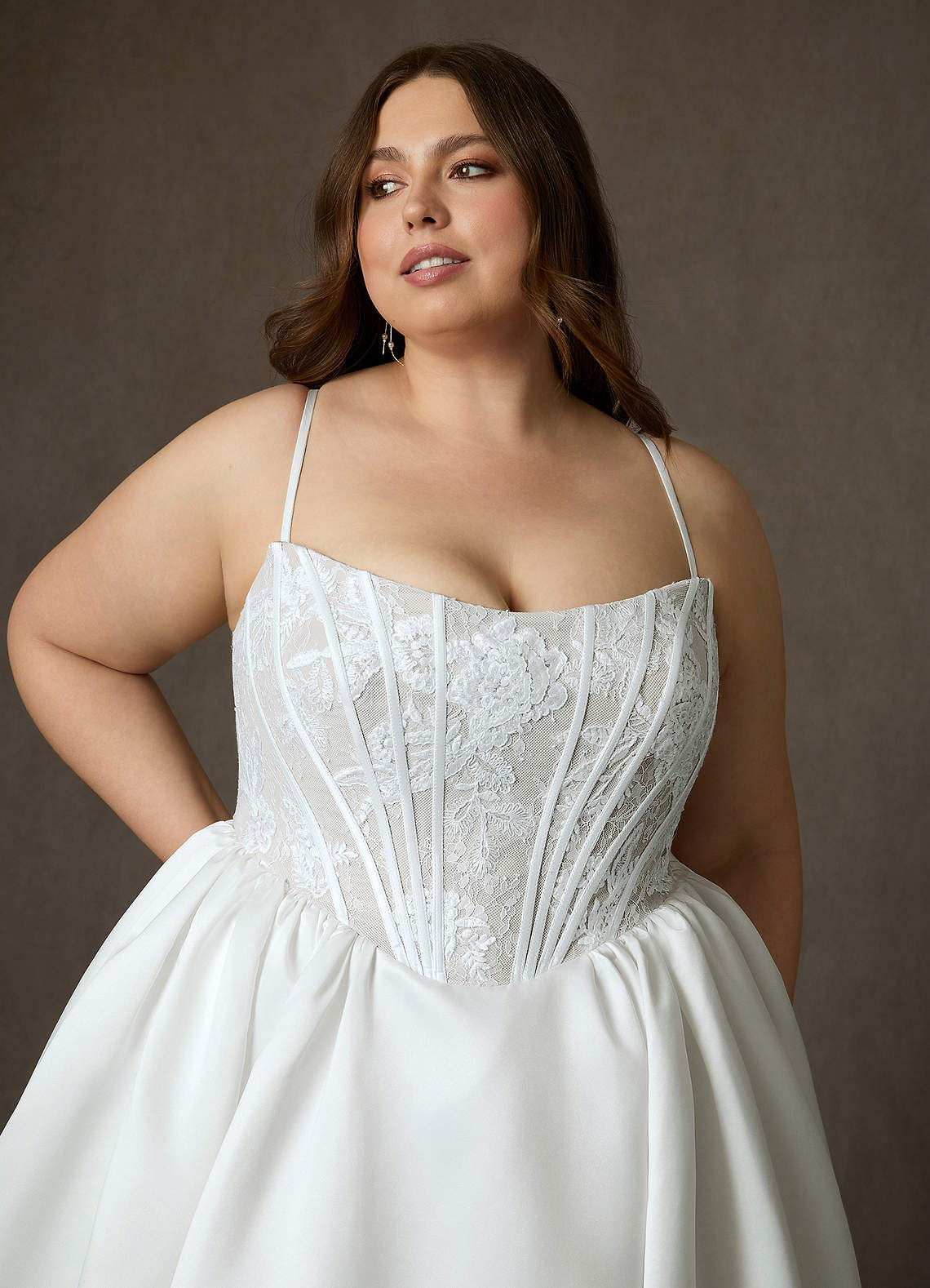 Diamond White Ball-Gown Strapless Lace Dress