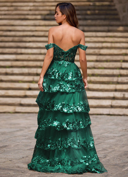 Glitz Green Ruffled A-Line Prom Dress  Dress