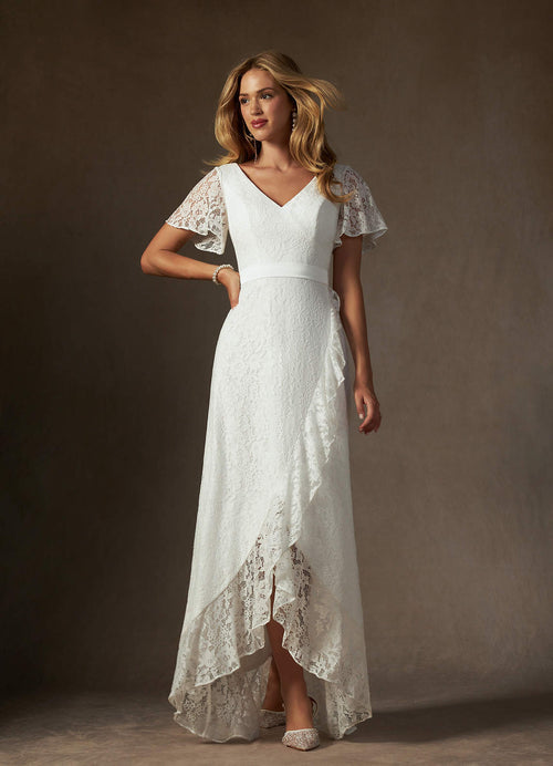 Diamond White A-Line V-Neck Lace Dress