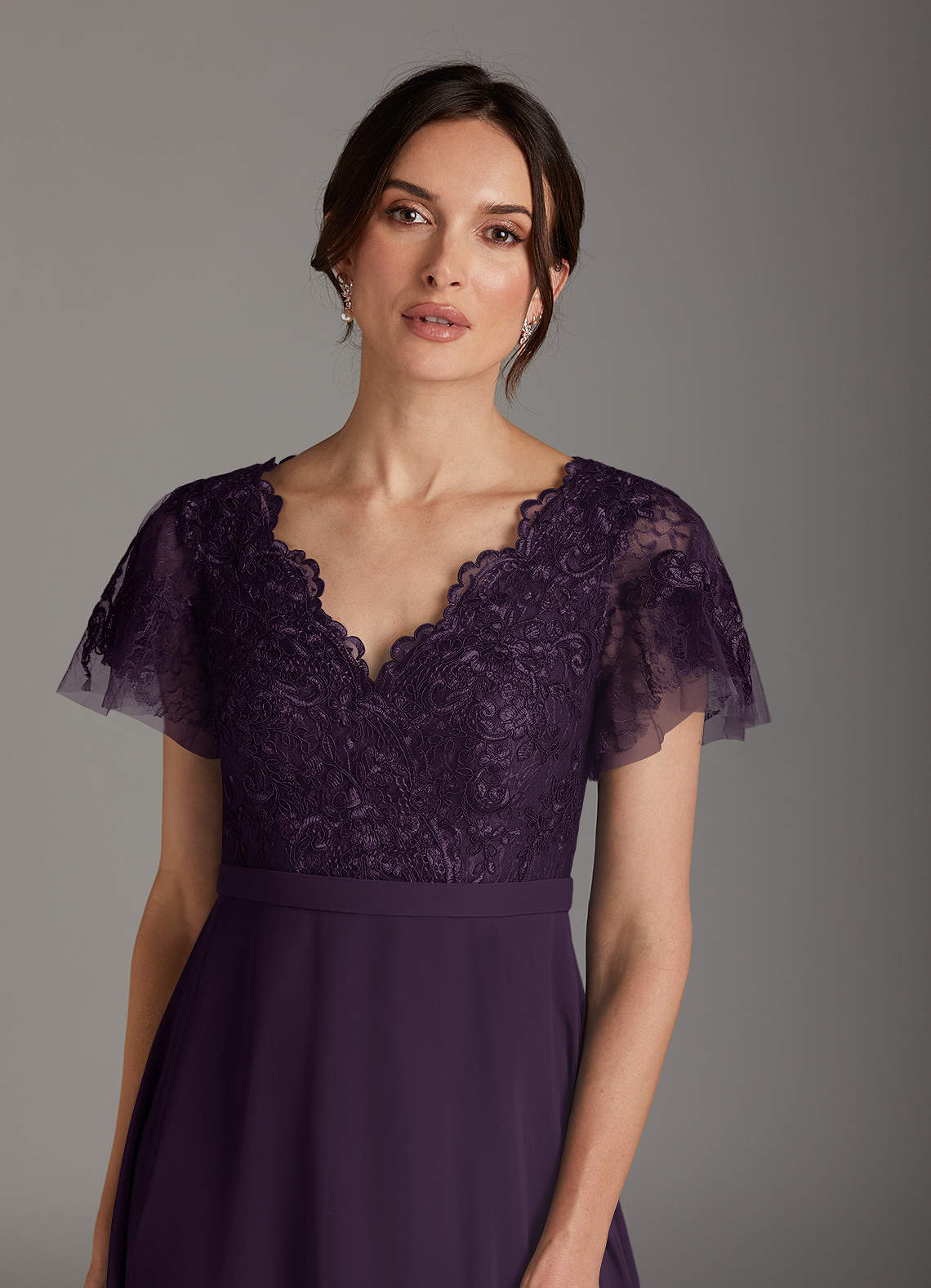 Plum A-Line V-Neck Lace Chiffon Dress