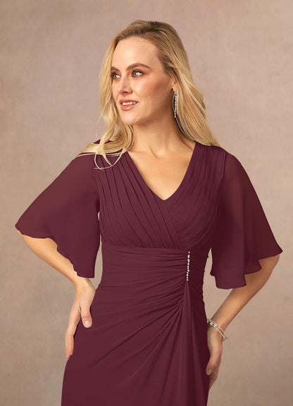 Cabernet A-Line V-Neck Lace Chiffon Dress