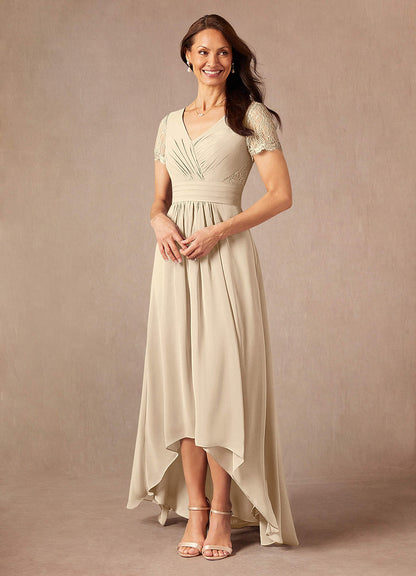 Champagne A-Line Lace Chiffon Dress