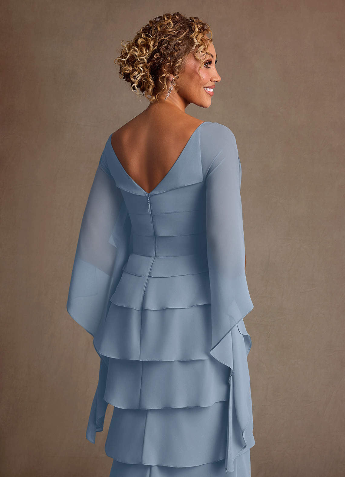 Dusty Blue Sheath Ruched Chiffon Dress