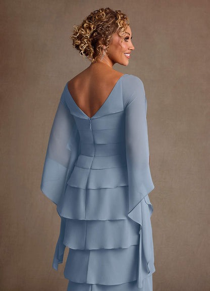 Dusty Blue Sheath Ruched Chiffon Dress