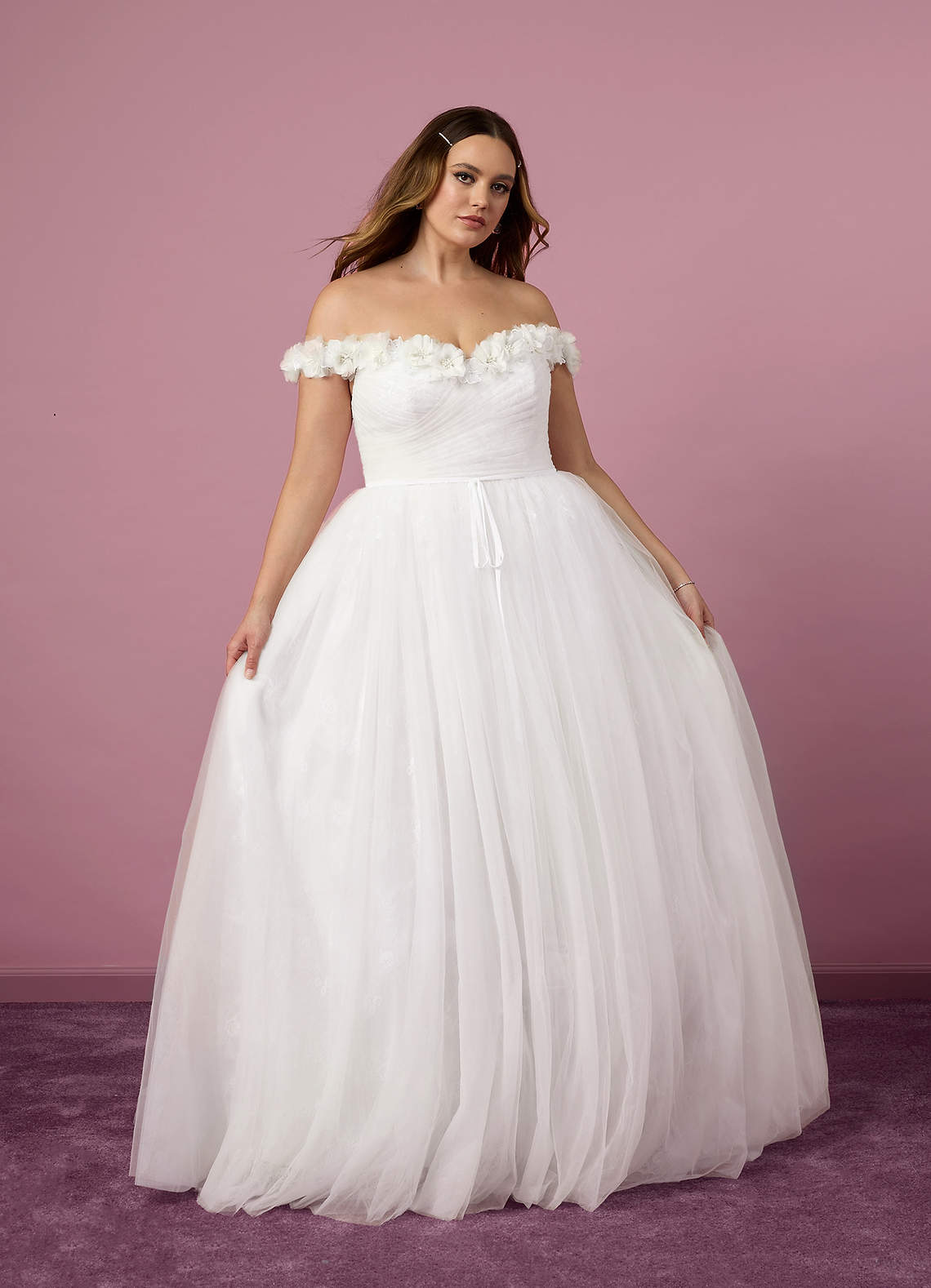 Diamond White A-Line Off the Shoulder Tulle Dress Diamond White