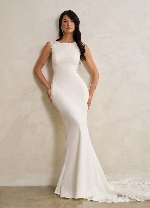 Diamond White Mermaid Scoop Sequins Stretch Crepe Dress
