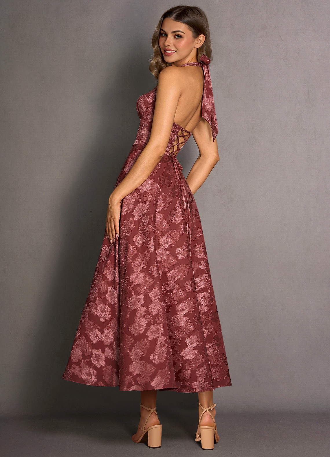 Isabeau Vintage Rose Midi Dress  Dress