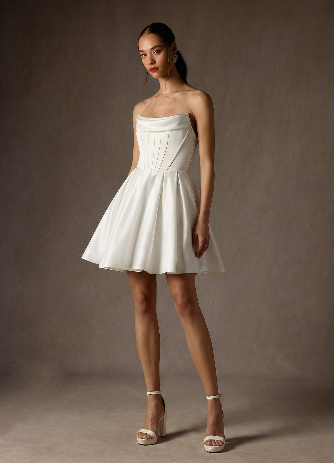Diamond White A-Line Strapless Satin Dress