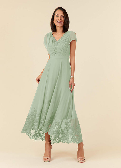 Dusty Sage A-Line Lace Chiffon Dress