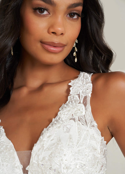 Diamond White A-Line Sequins Matte Satin Dress