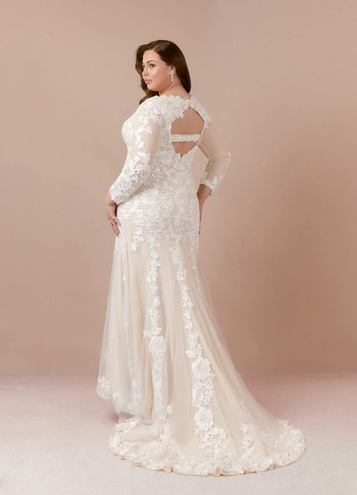 Diamond White Champagne Mermaid V-Neck lace Tulle Dress