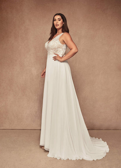 Diamond White Nude A-Line Sequins Chiffon Dress