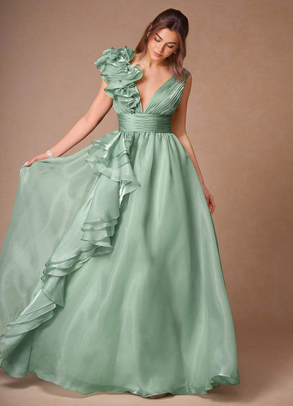 Vespera Sage Ruffles Gown  Dress