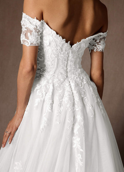 Diamond White Ball-Gown Off the Shoulder Tulle Dress