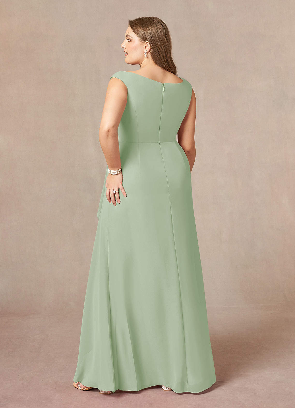 Dusty Sage A-Line Pleated Chiffon Dress