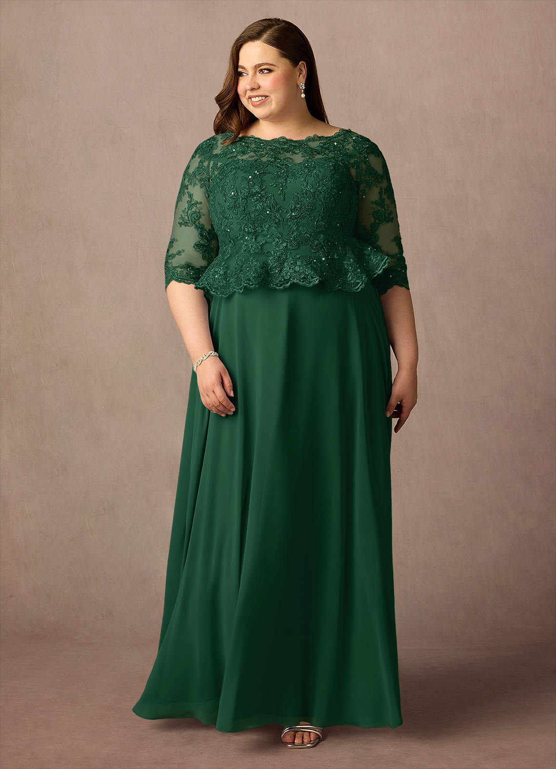 Dark Green A-Line Boatneck Sequins Chiffon Dress