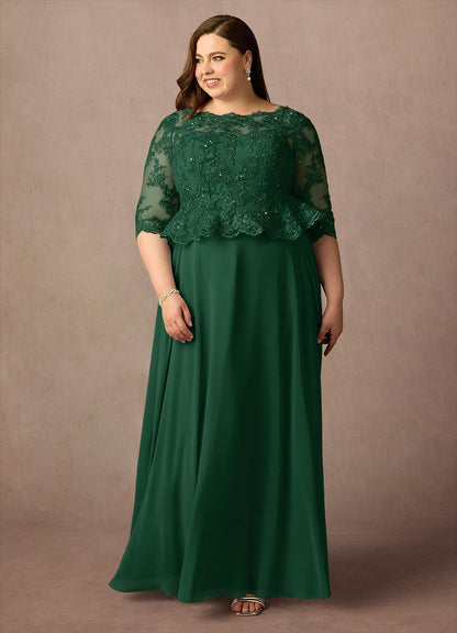 Dark Green A-Line Boatneck Sequins Chiffon Dress