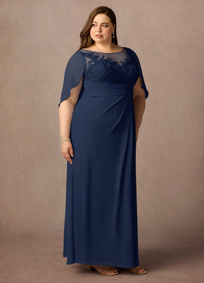 Dark Navy A-Line Lace Capelet Chiffon Dress