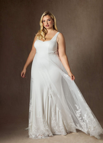 Diamond White A-Line Sequins Crepe Back Satin Dress