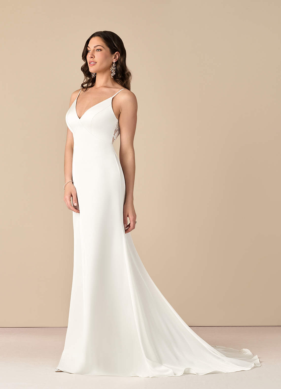Diamond White Mermaid Lace Stretch Satin Dress