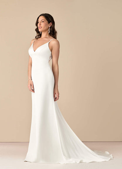 Diamond White Mermaid Lace Stretch Satin Dress