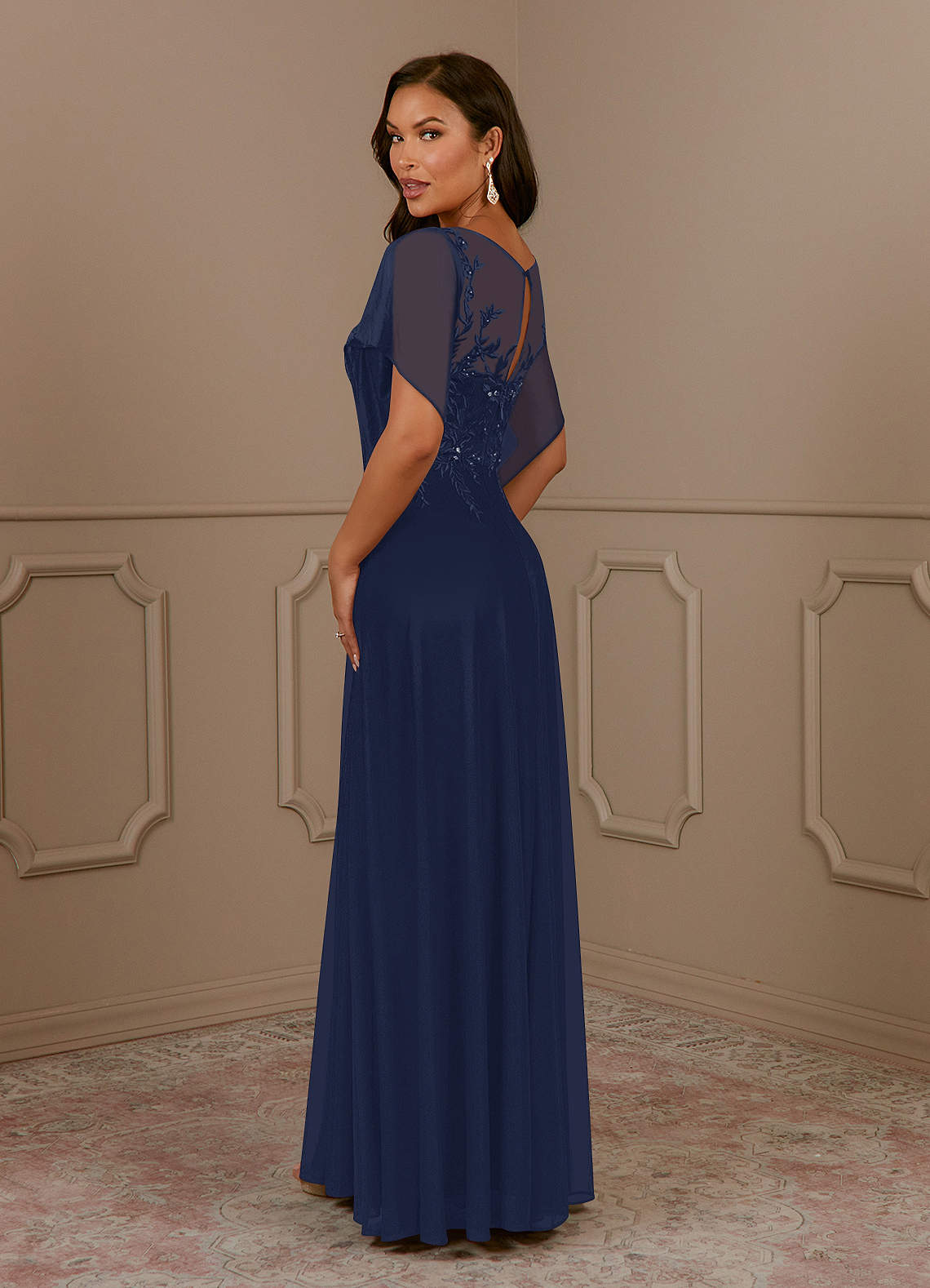 Dark Navy A-Line Sequins Mesh Dress