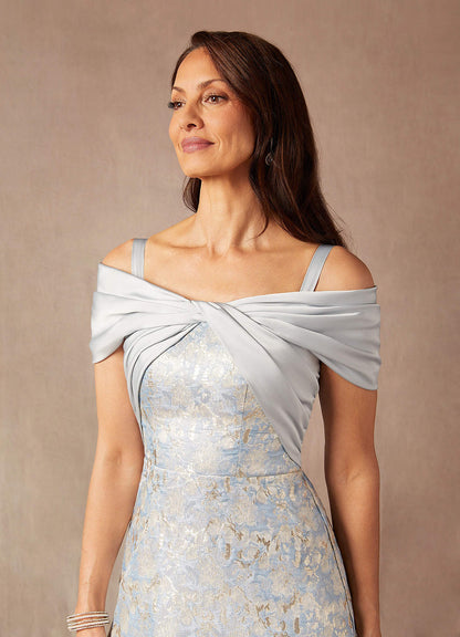Dusty Blue A-Line Off the Shoulder Jacquard Dress