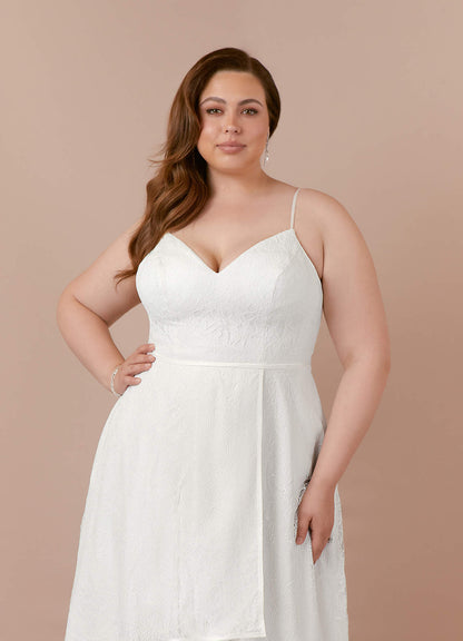 Diamond White A-Line Lace Matte Satin Dress