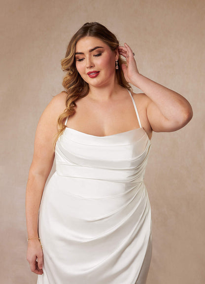 Diamond White Mermaid Pleated Stretch Satin Dress