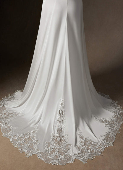 Diamond White A-Line Lace Stretch Satin Dress
