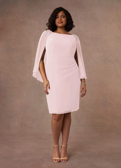 Blushing Pink Sheath Lace Chiffon Dress