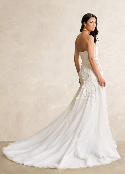 Diamond White Nude Mermaid Lace Tulle Dress