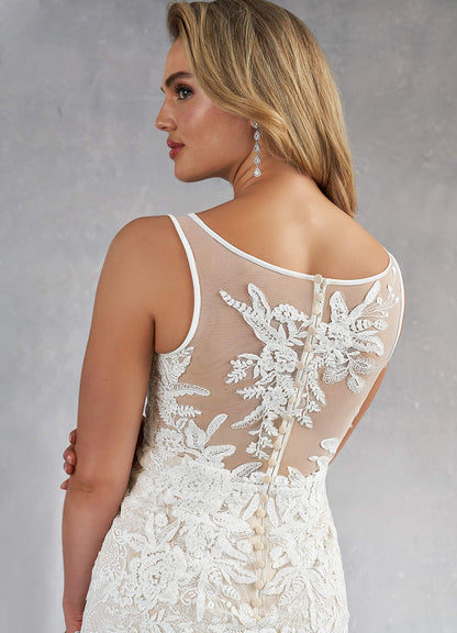 Diamond White Champagne Mermaid Sequins Tulle Dress