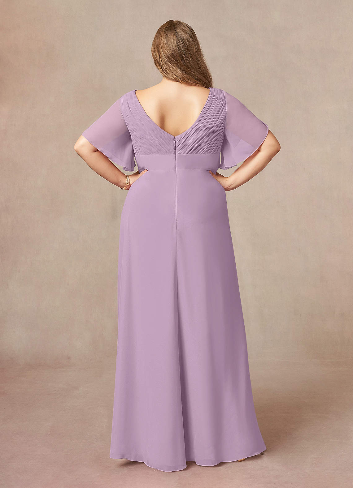 Wisteria A-Line V-Neck Pleated Chiffon Dress