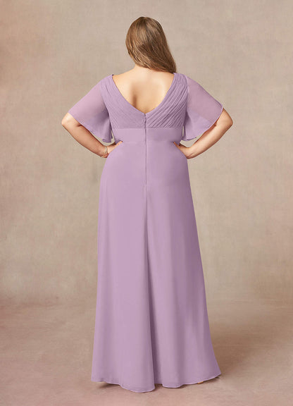 Wisteria A-Line V-Neck Pleated Chiffon Dress