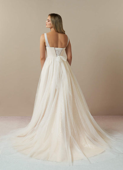 Diamond White Champagne A-Line Off the Shoulder Tulle Dress