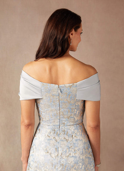 Dusty Blue A-Line Off the Shoulder Jacquard Dress
