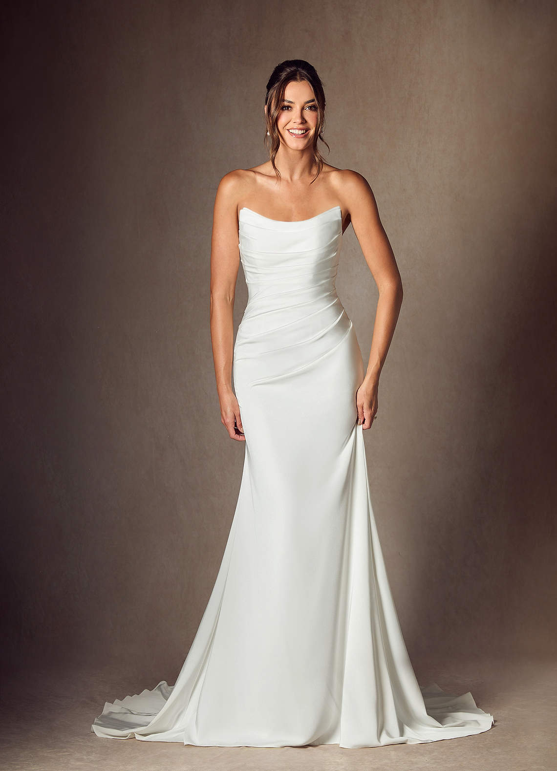 Diamond White Mermaid Strapless Crepe Back Satin Dress