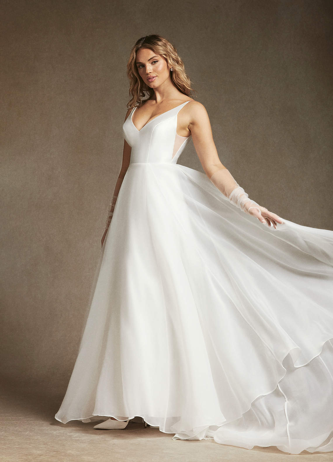 Diamond White A-Line V-Neck Mikado Dress