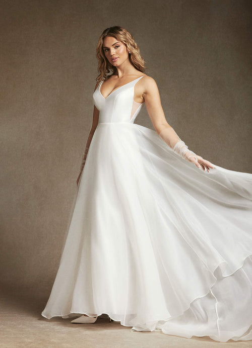 Diamond White A-Line V-Neck Mikado Dress