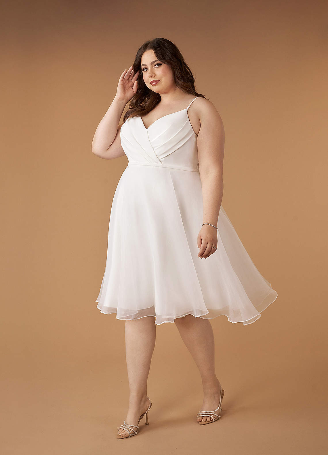Diamond White A-Line V-Neck Pleated Stretch Crepe Dress