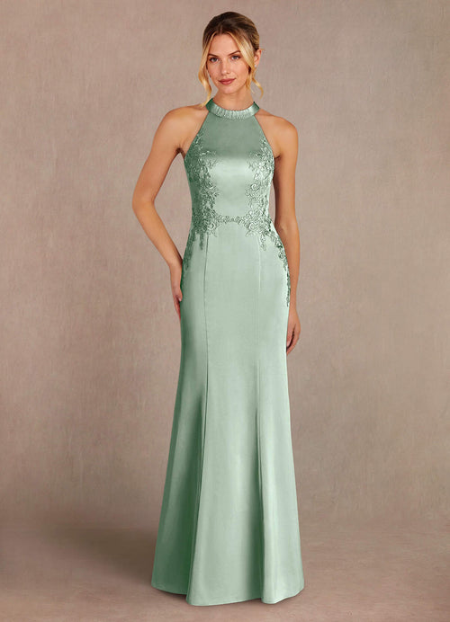 Agave Mermaid Lace Stretch Satin Dress