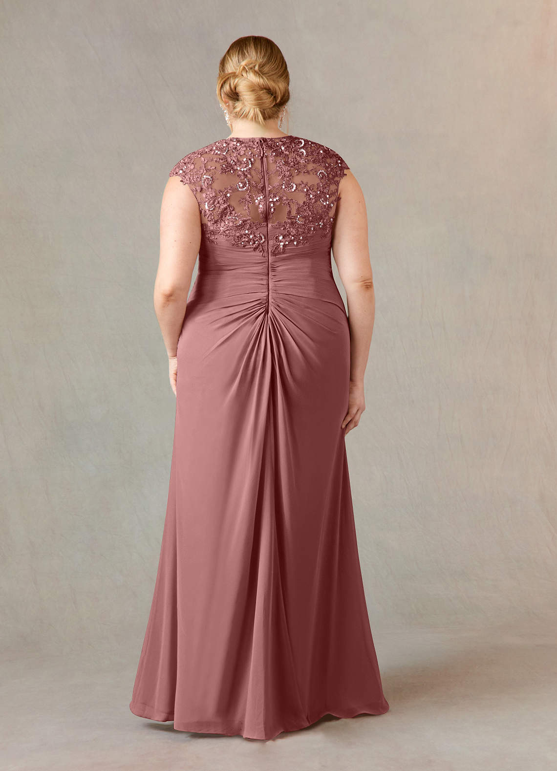 Desert Rose A-Line Queen Anne Sequins Chiffon Dress