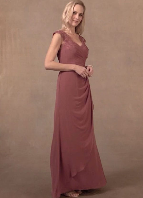 Vintage Mauve A-Line Queen Anne Lace Chiffon Dress