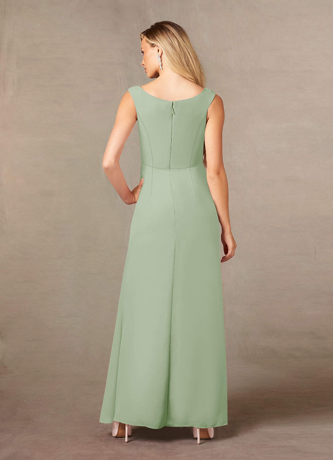 Dusty Sage A-Line Pleated Chiffon Dress