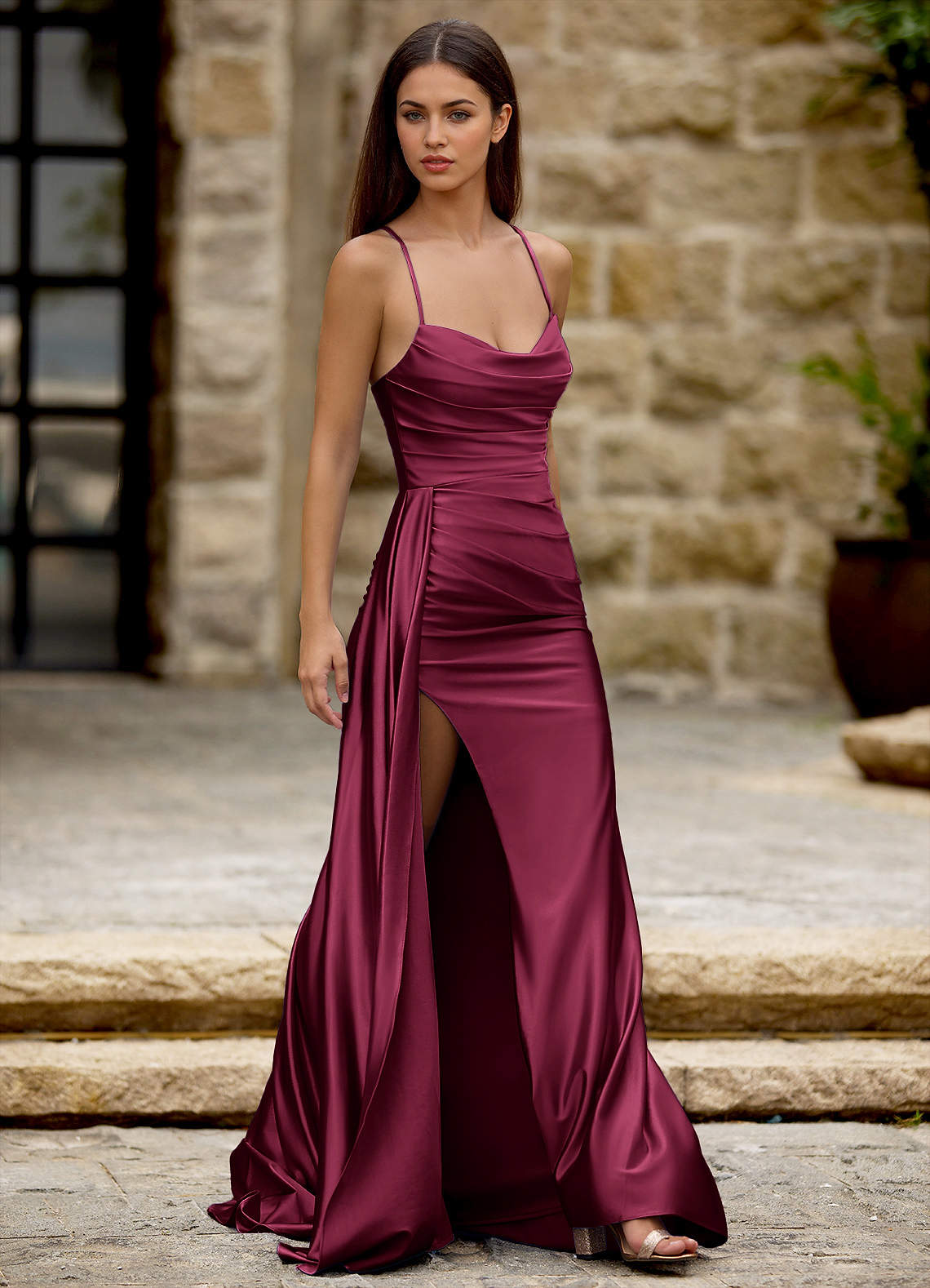 Drape Ankara Red Satin Prom Dress  Dress